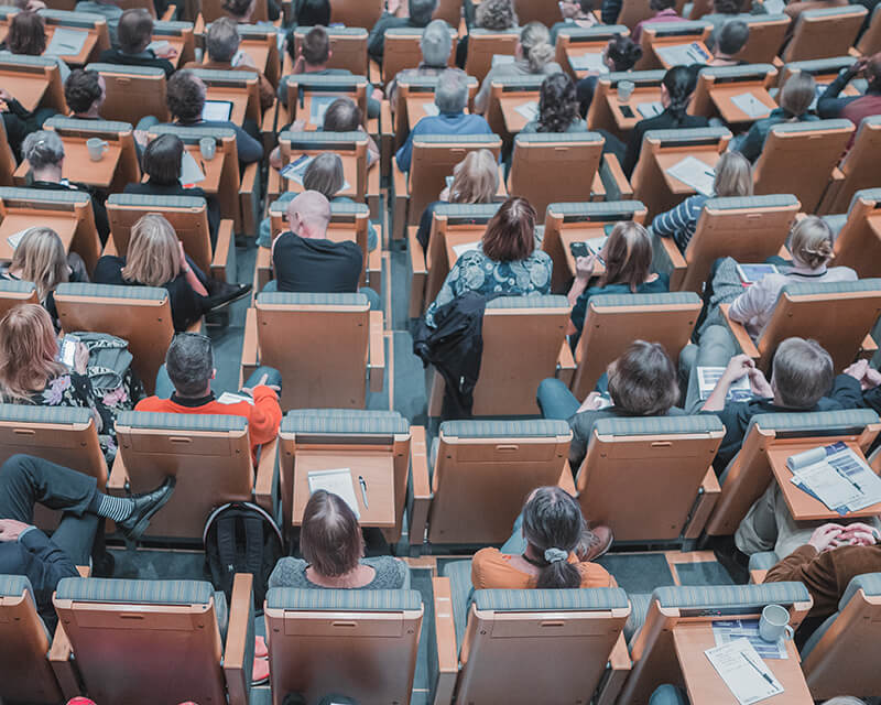 Overhead shot of a people in a lecture